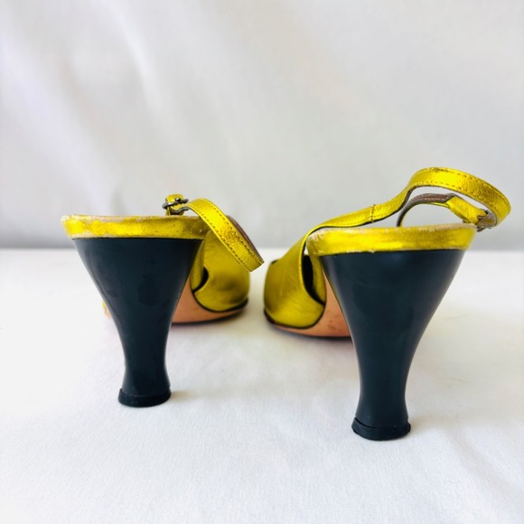 Emma Hope Jasper Conrad Metallic Chartreuse Leather Slingback Heels 37 7.5 - Picture 6 of 8